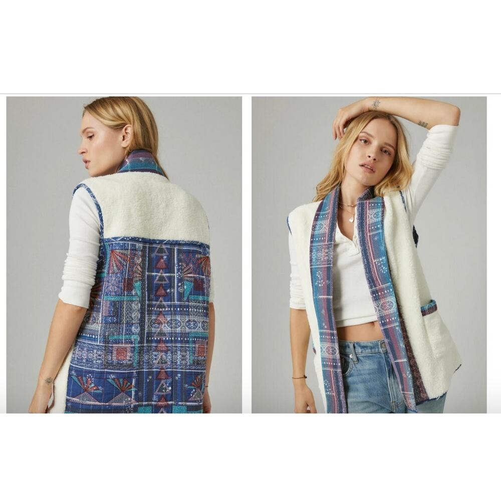 Lucky Brand NWOT Women's Oversized Quilted Vest Antique White Multi Size M